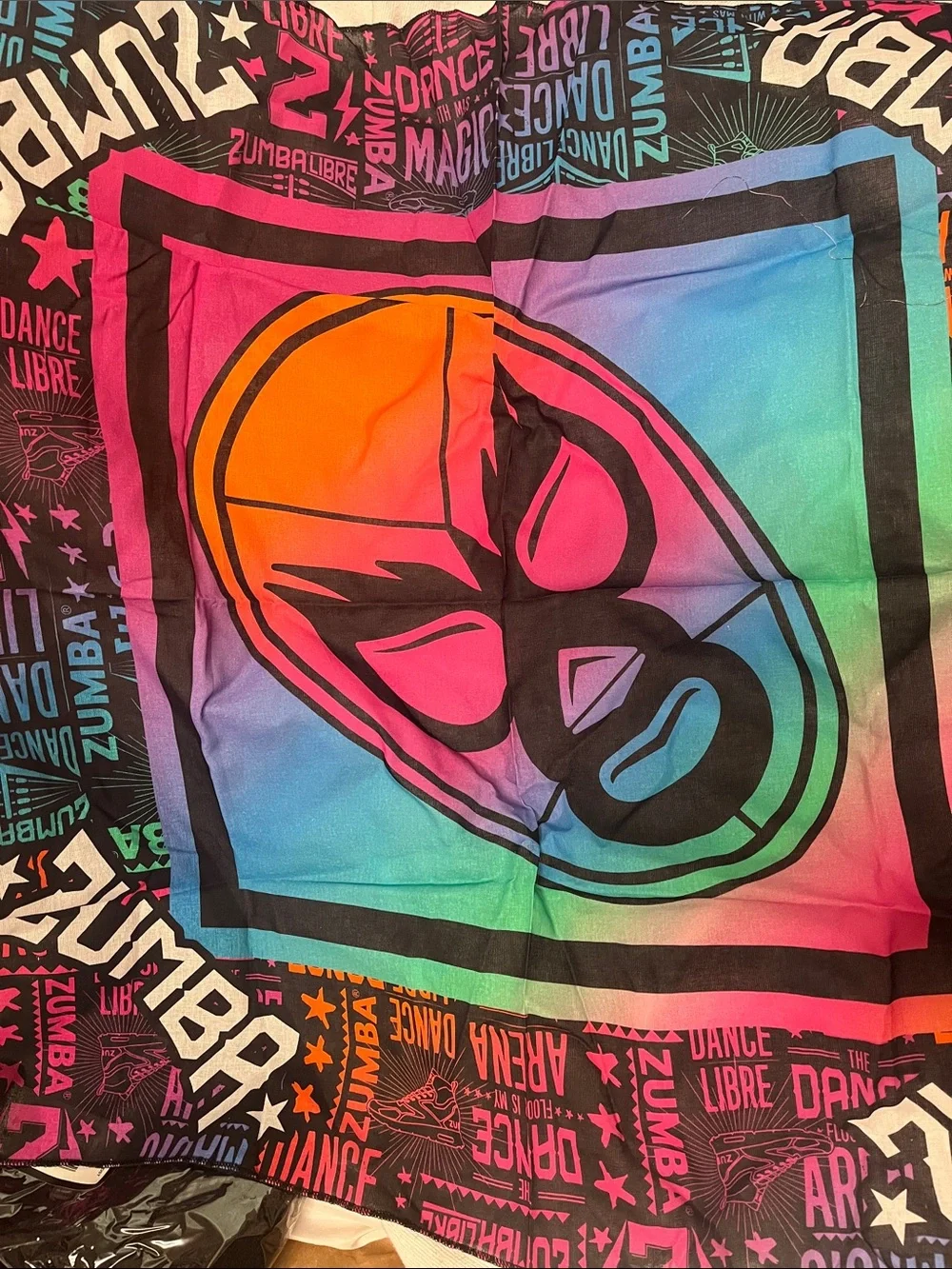 Zumba Fitness Rainbow Lucha Mask Graphic Scarf with Black Border